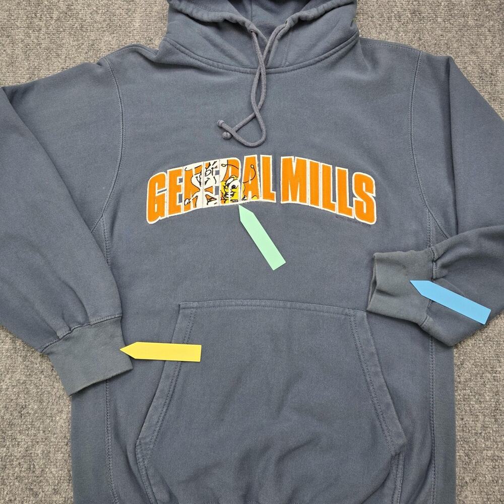 General Mills Sweatshirt Mens Small Blue Hoodie Embroidered Fleece Y2K Retro - Picture 13 of 16